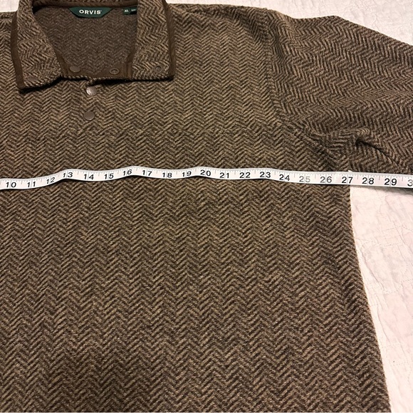 Orvis 1/4 Snap Pull Over Men’s Size XL Herringbone Brown Winter Warm Cozy - Picture 8 of 11